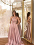 A Line One Shoulder Satin Slit Prom Dresses with Pockets LBQ1345